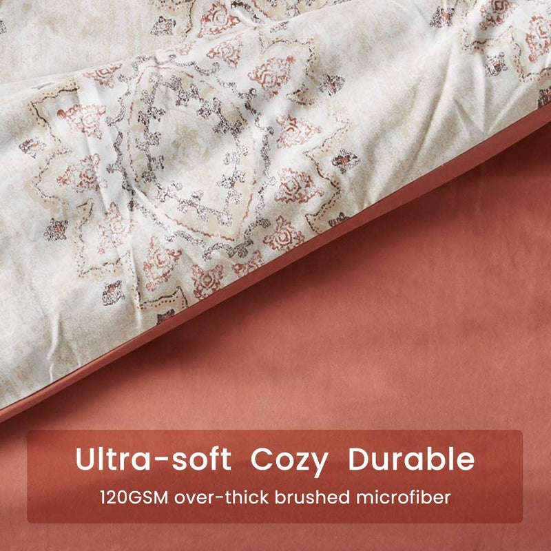 SLEEP ZONE Bedding Duvet Cover Sets Printed Damask Pattern 120gsm Ultra Soft Zipper Closure Corner TiesDamask Beige,Full/Queen (90 X 90 inch | 2 Pillow Shams) - Image 3